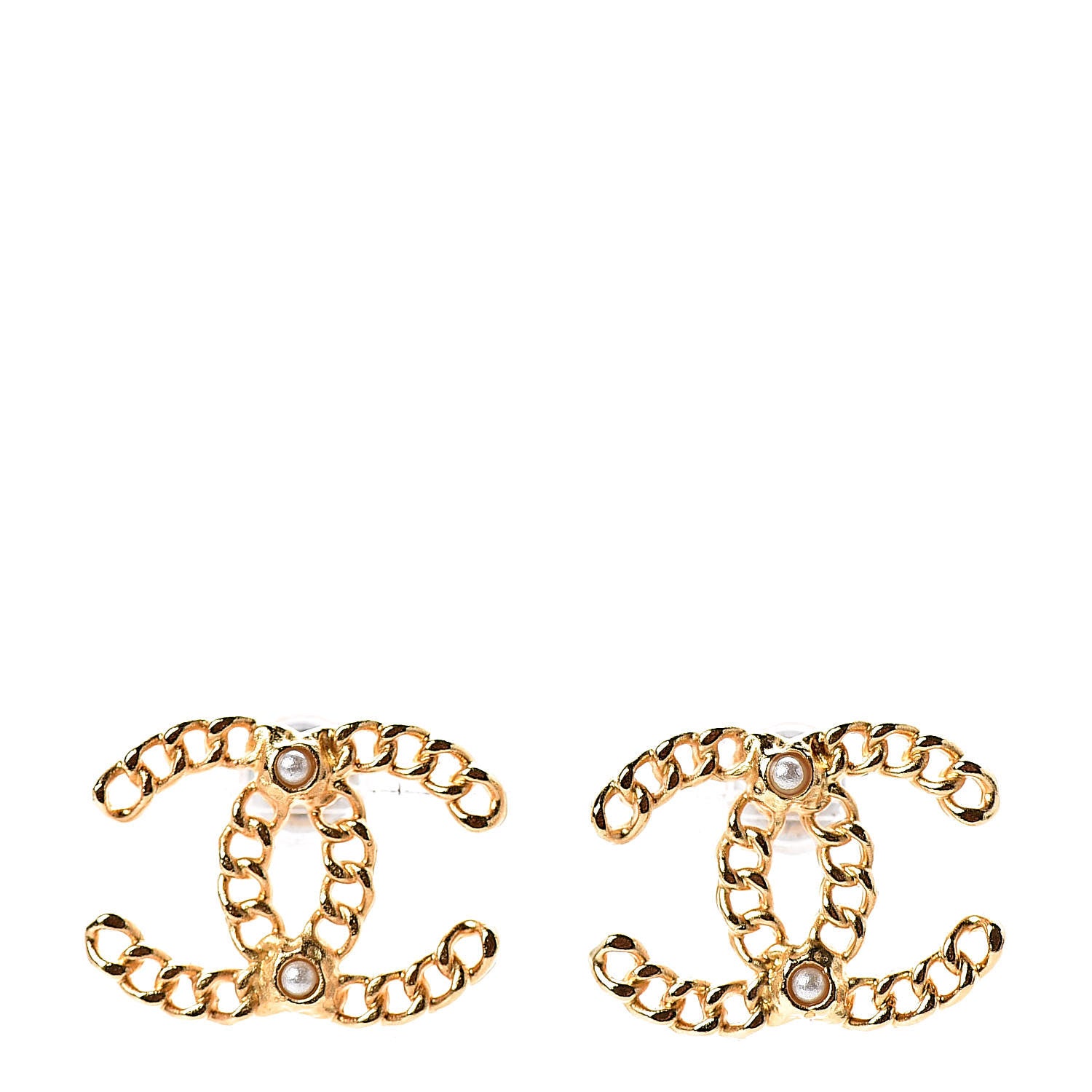 Chanel Chain Pearl CC Earrings Gold 1 of 4