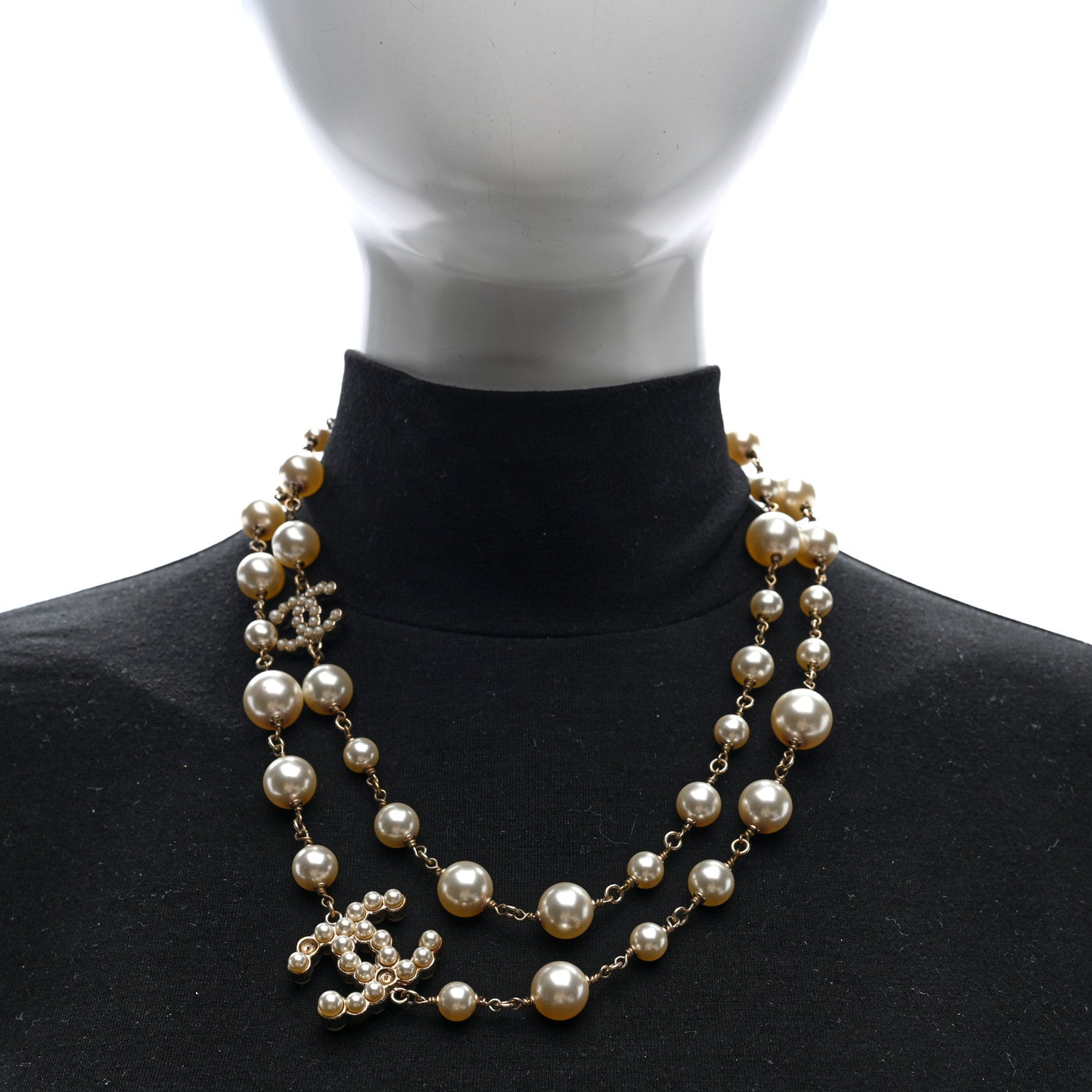 Chanel Graduated Pearl Crystal CC Necklace White 2 of 5