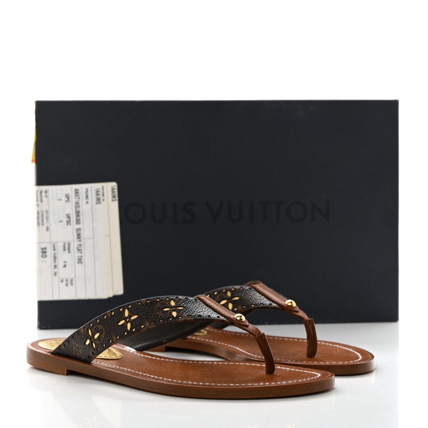 Monogram Sunny Flat Thong Sandals 36 Brown