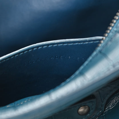 Balenciaga Calfskin Crocodile Embossed Neo Classic Silver Hardware Mini City Dark Petrol Blue 9 of 15