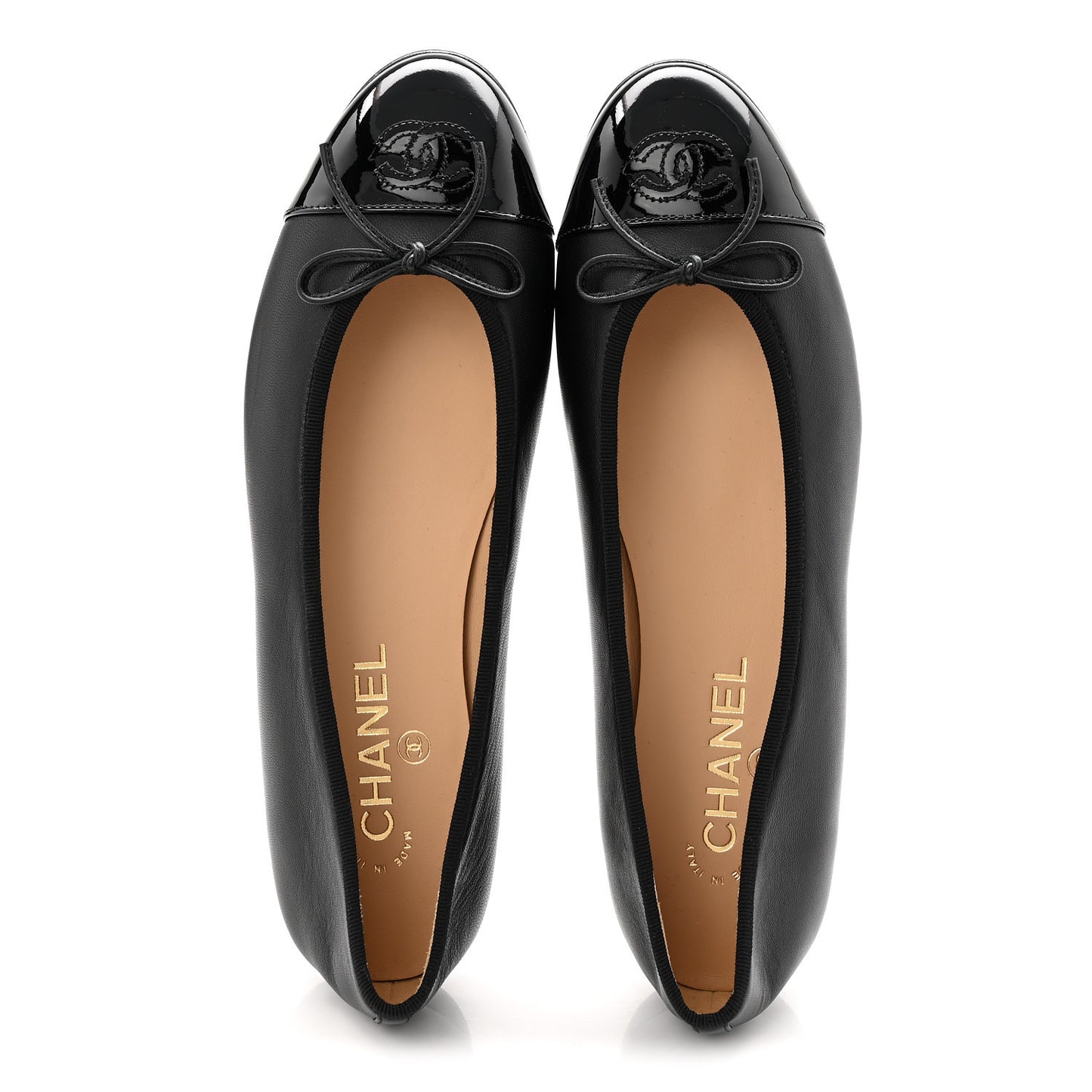 Lambskin Patent Cap Toe Ballerina Flats 40 Black