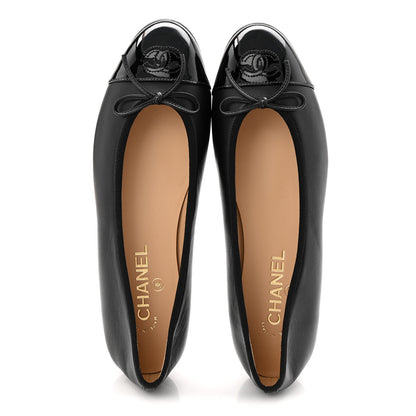 Chanel Lambskin Patent Cap Toe Ballerina Flats 40 Black 5 of 10