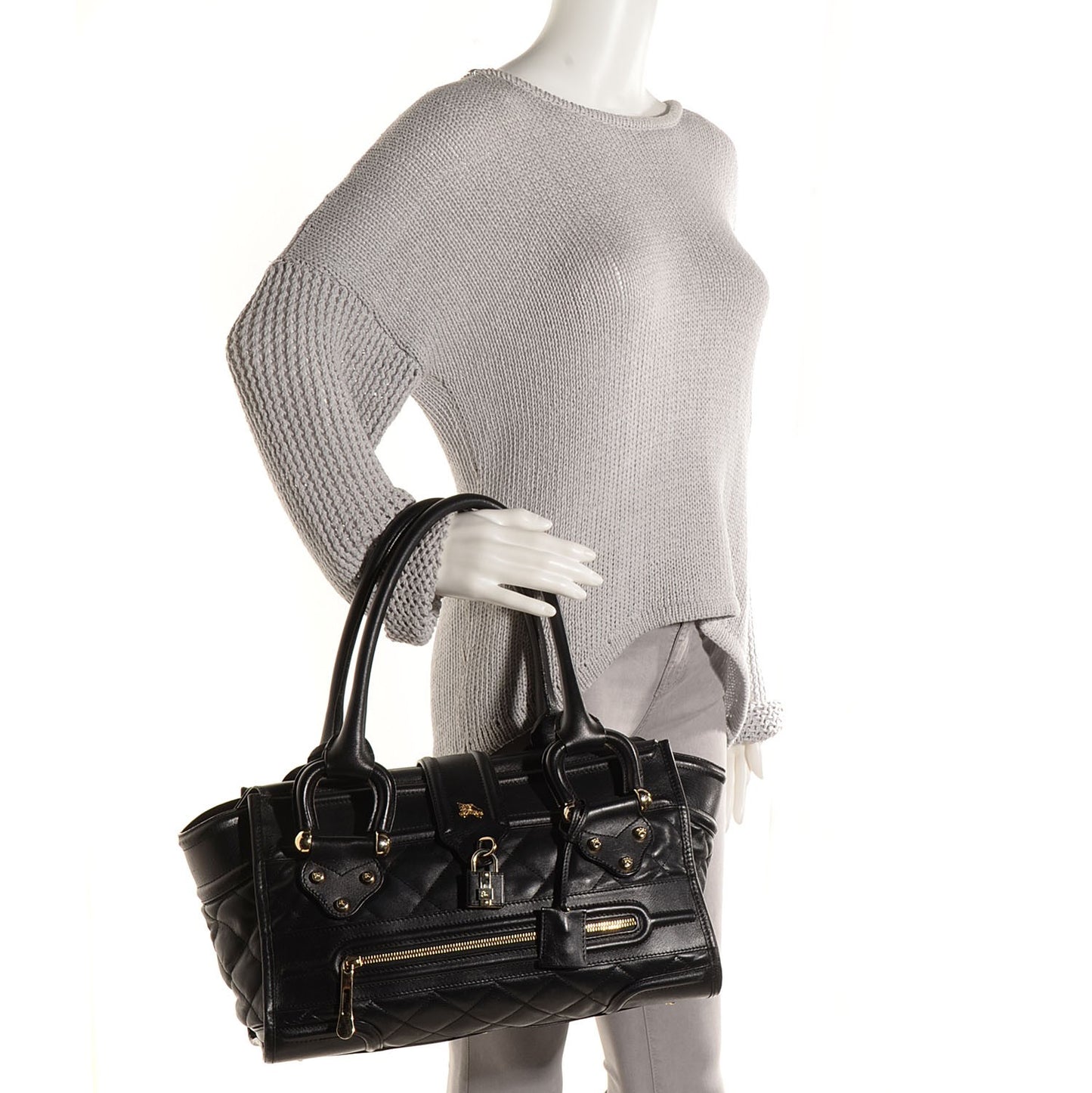 Quilted Calfskin Large Manor Tote Black