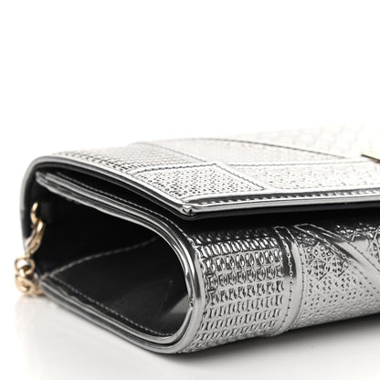 Christian Dior Metallic Patent Micro-Cannage Diorama Croisiere Chain Wallet Silver 9 of 12