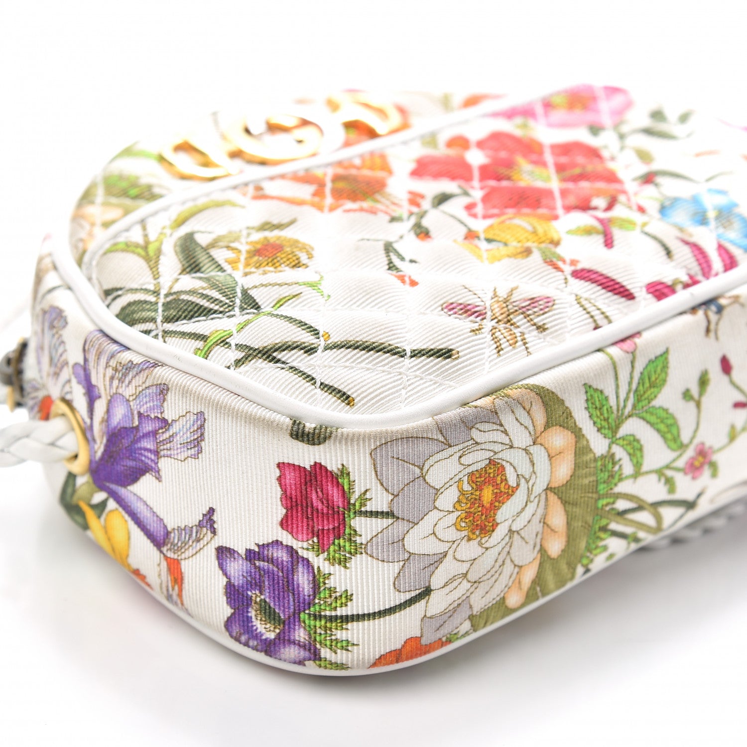 Gucci Canvas Flora Floral Trapuntata Mini Zumi Dome Shoulder Bag White 8 of 9