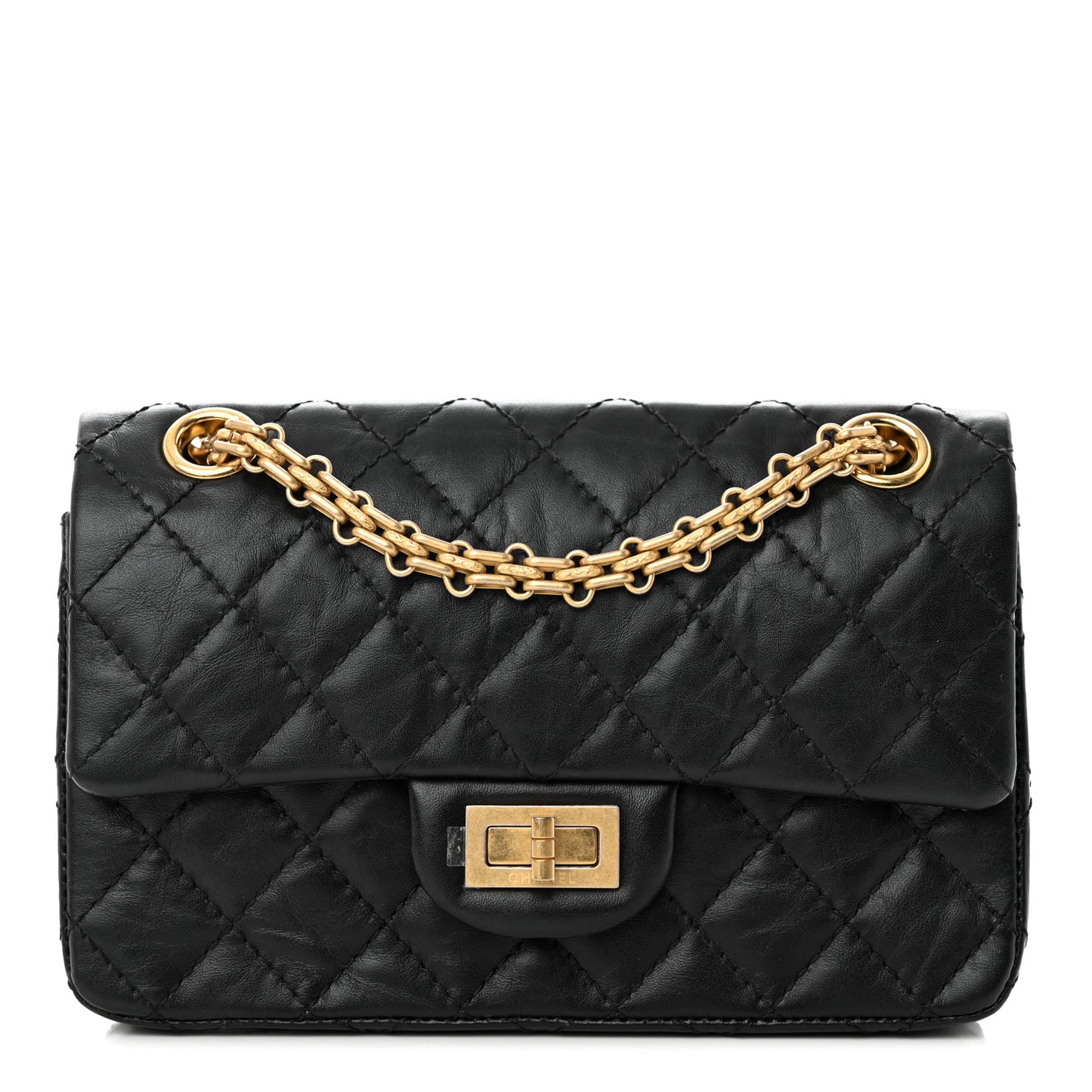 Aged Calfskin Quilted 2.55 Reissue Mini Flap Black