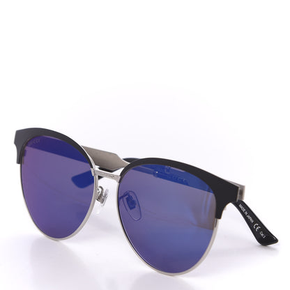 Gucci Round Metal GG0074SK Sunglasses Black Silver 7 of 8
