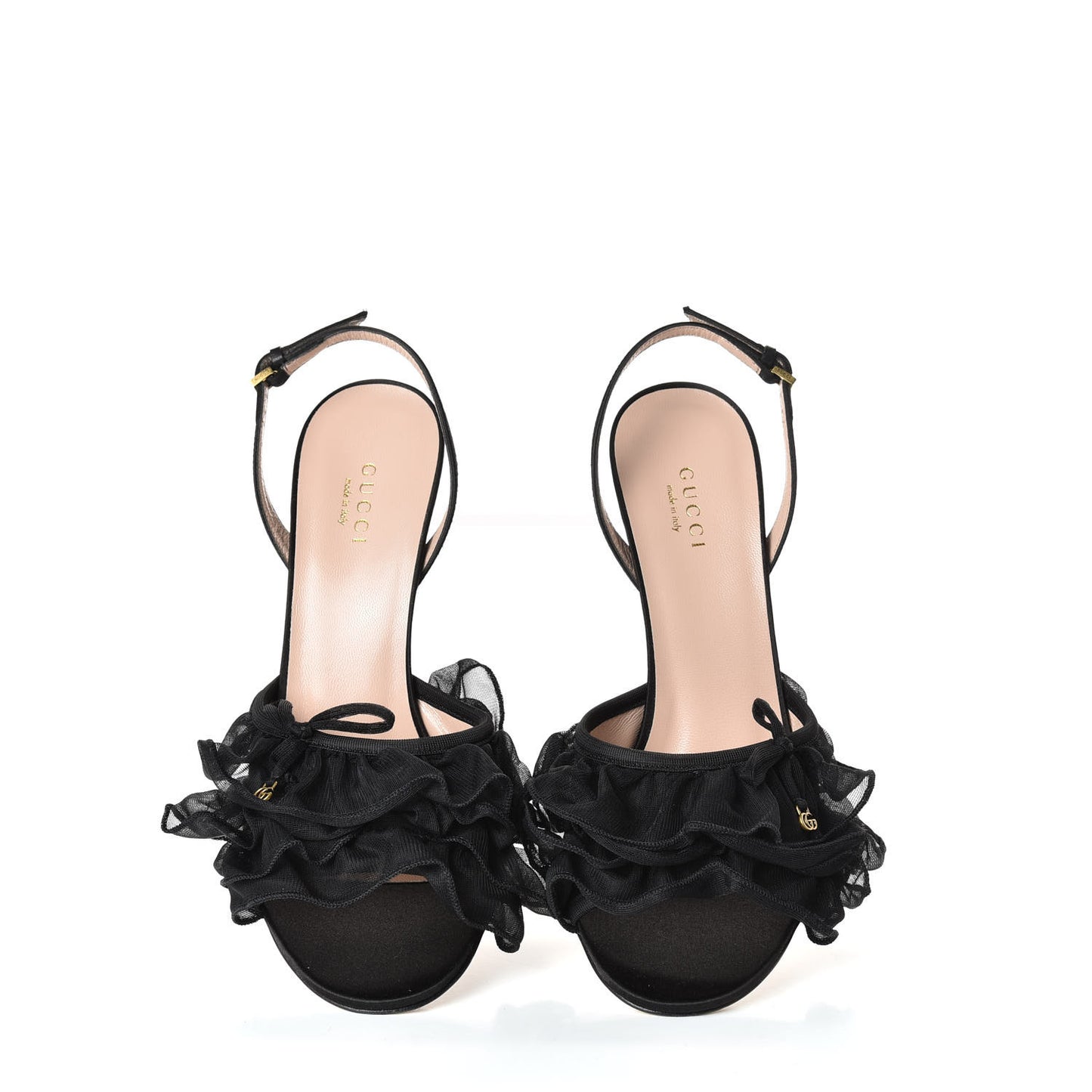 Tulle Ruffle Mid Heel Slingback Sandals 37.5 Black