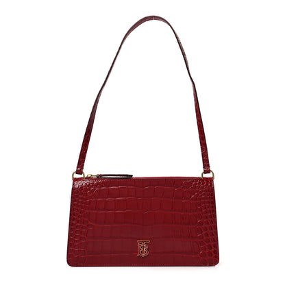 Burberry Calfskin Alligator Embossed Mini TB Shoulder Pouch Dark Carmine 1 of 7