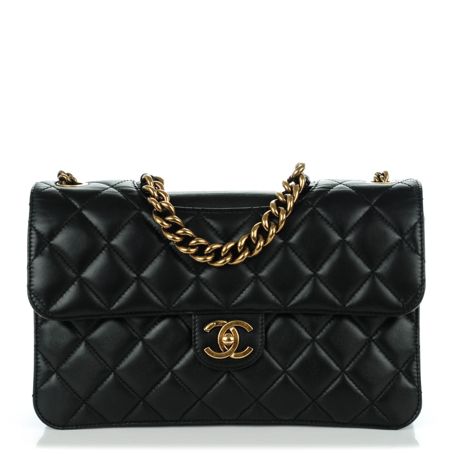 Calfskin Quilted Large Perfect Edge Flap Black