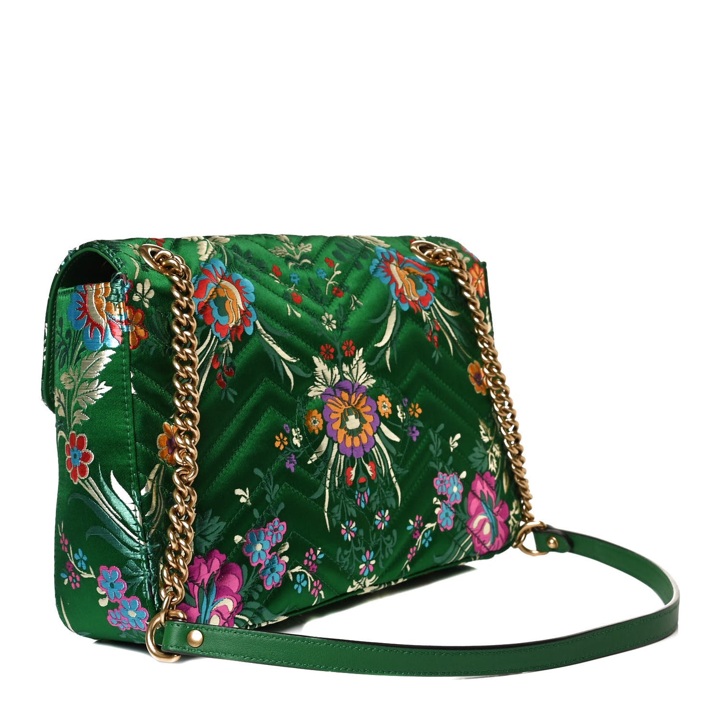 Jacquard Matelasse Floral Medium GG Marmont Shoulder Bag Green