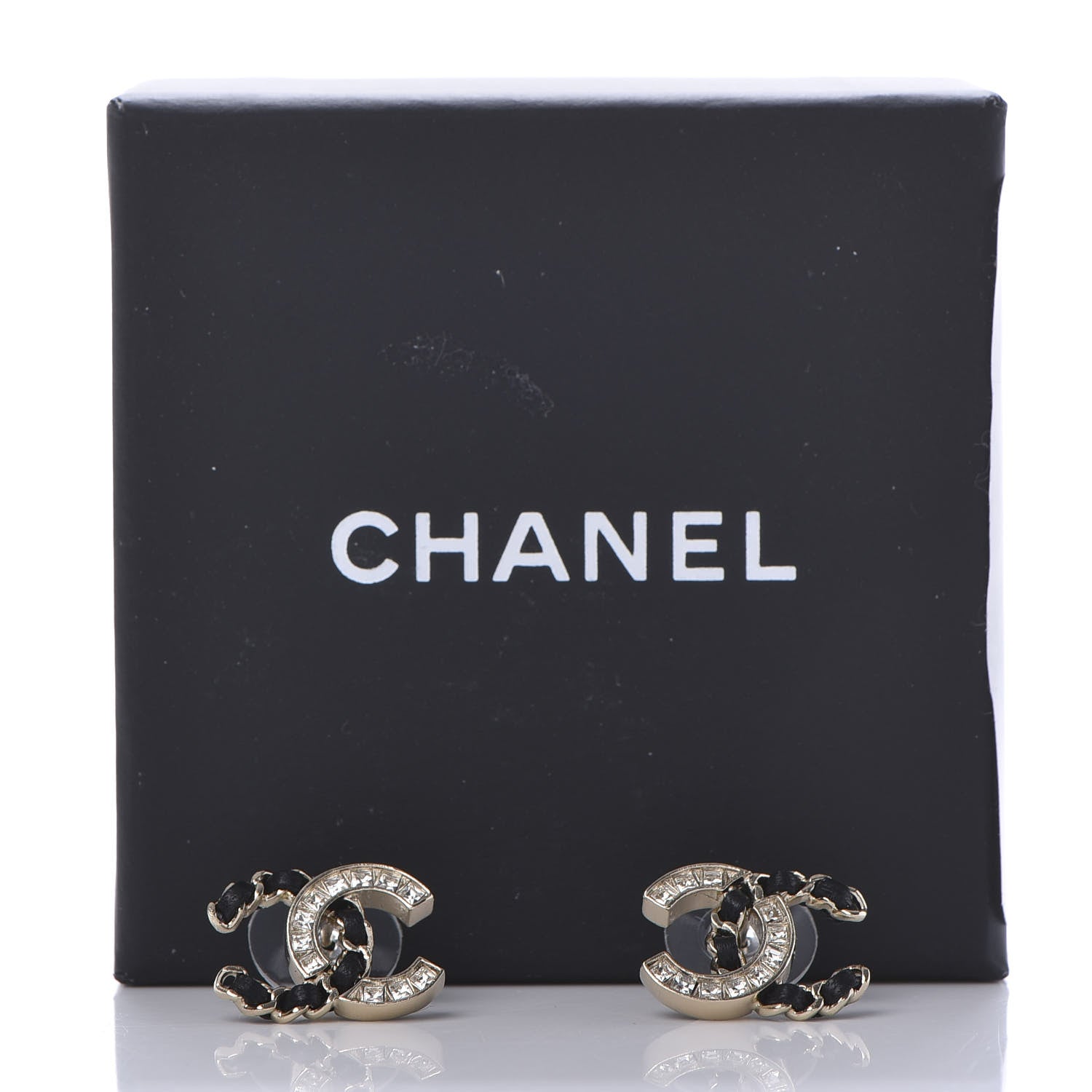 Chanel Crystal Baguette Lambskin Chain CC Vintage Allure Stud Earrings Black Gold 9 of 10