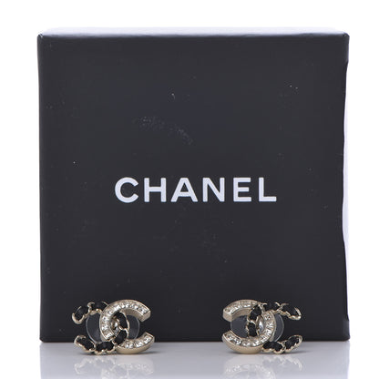 Chanel Crystal Baguette Lambskin Chain CC Vintage Allure Stud Earrings Black Gold 9 of 10