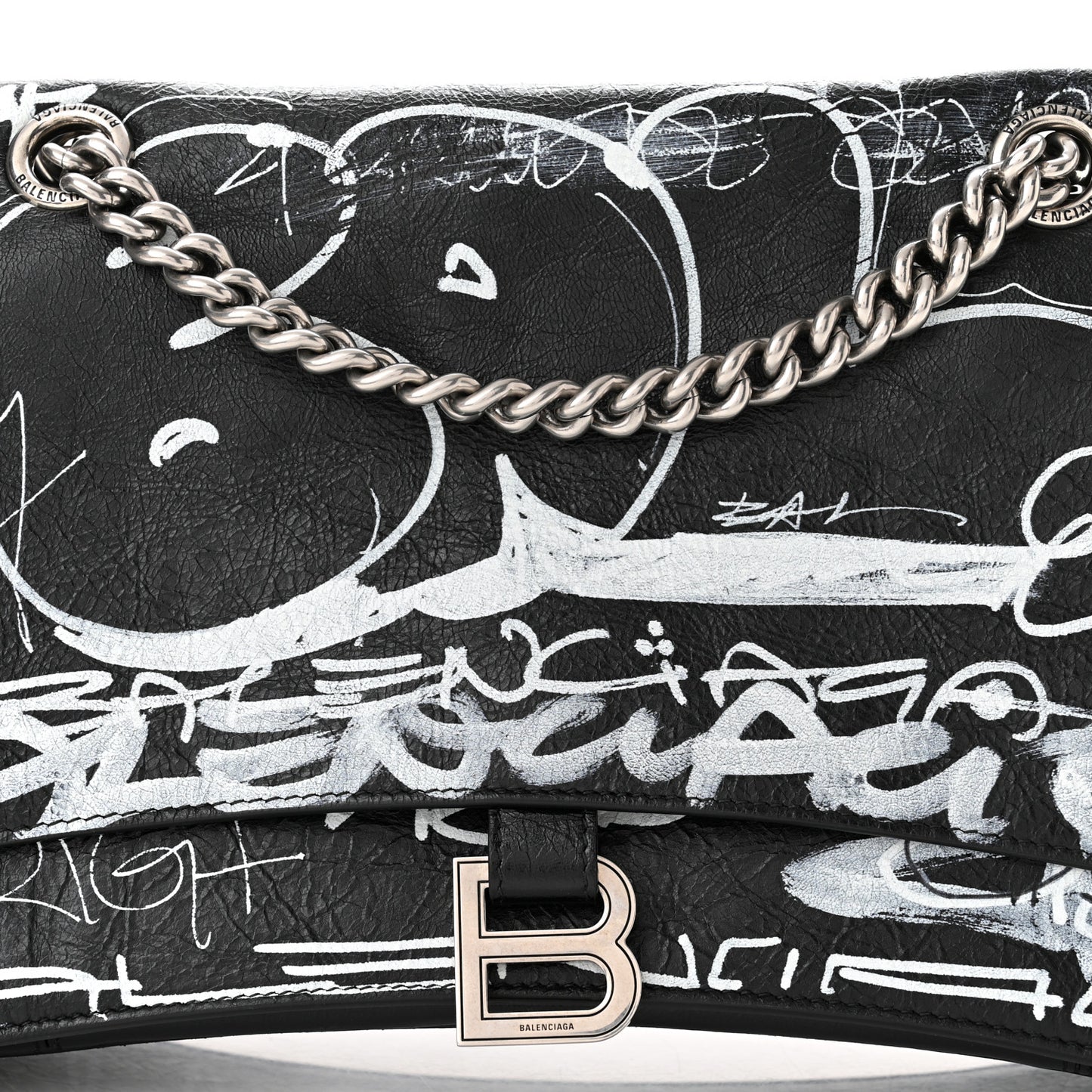 Agneau Arena Graffiti Medium Crush Chain Bag Black White