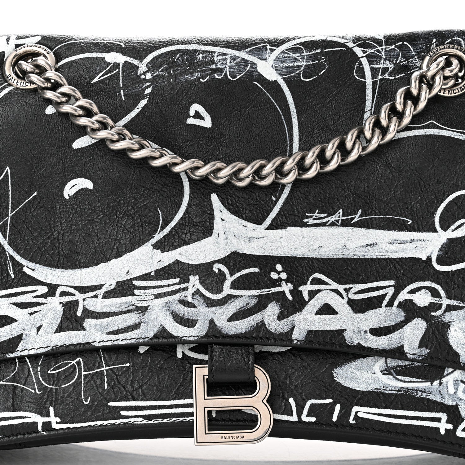 Balenciaga Agneau Arena Graffiti Medium Crush Chain Bag Black White 8 of 11
