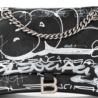 Balenciaga Agneau Arena Graffiti Medium Crush Chain Bag Black White 8 of 11