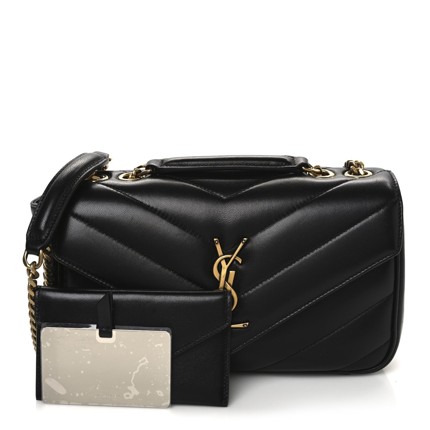 Saint Laurent Lambskin Chevron Quilted Small Loulou Bag Black 3 of 11