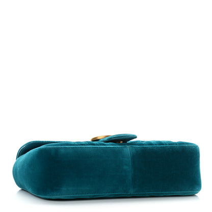 Gucci Velvet Matelasse Small GG Marmont Shoulder Bag Pavone Cyan 4 of 10