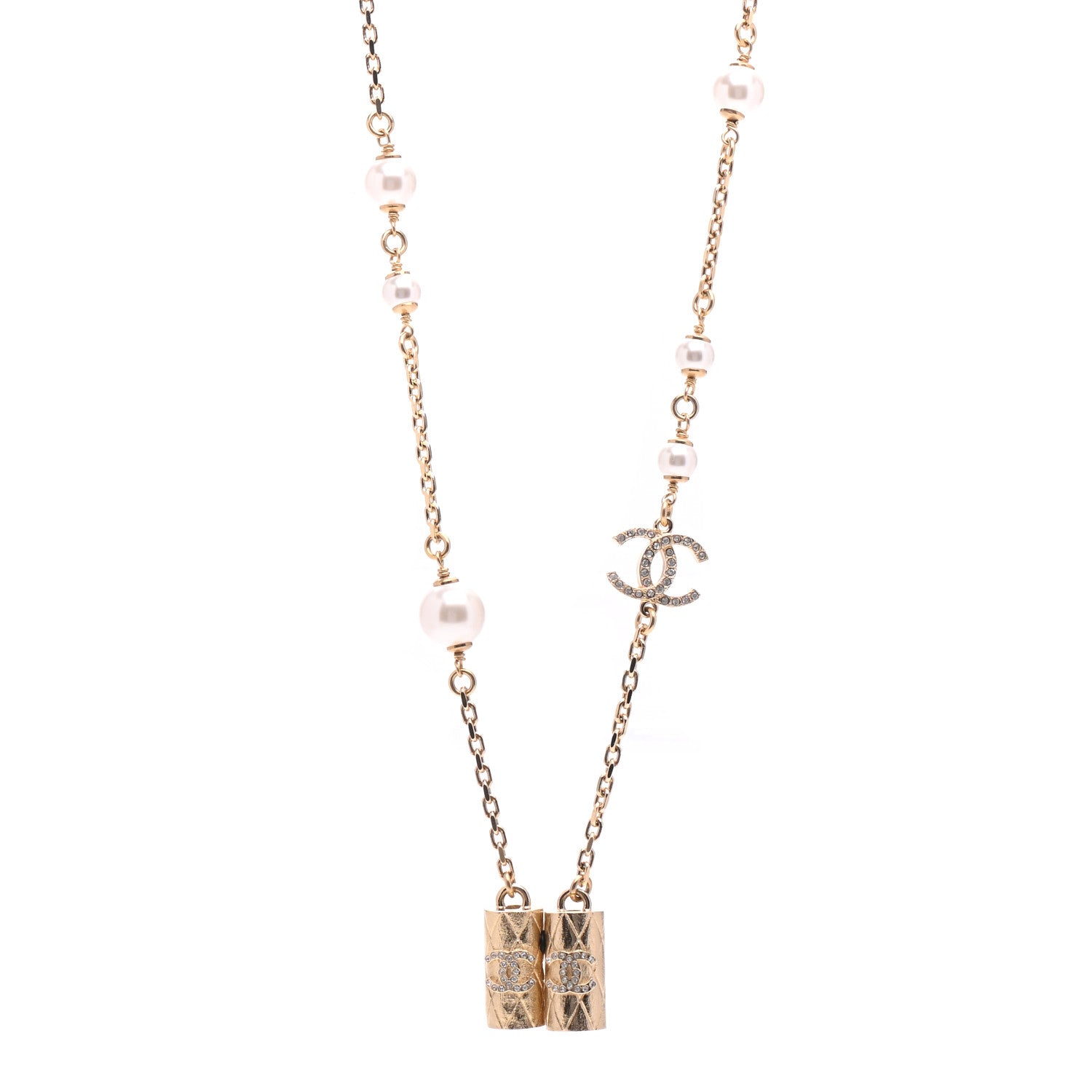 Chanel Crystal Pearl Airpod Necklace Gold 1 of 6