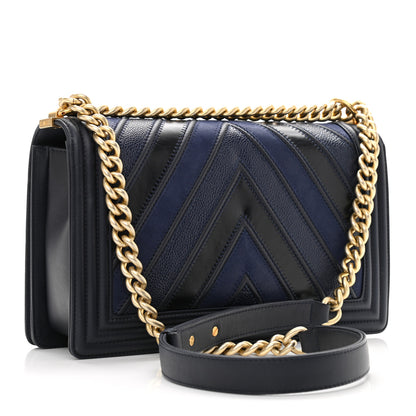 Chanel Caviar Suede Calfskin Chevron New Medium Boy Flap Navy 3 of 12