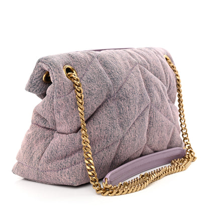 Saint Laurent Denim Quilted Small Loulou Puffer Monogram Chain Satchel Bleached Lilac 3 of 12