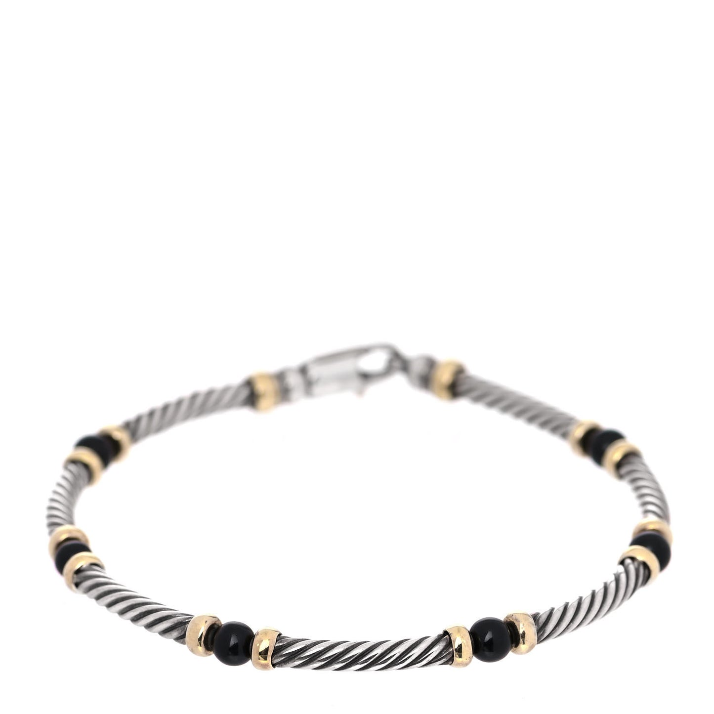 Sterling Silver 14K Yellow Gold Black Onyx 5mm Metro Link Bracelet