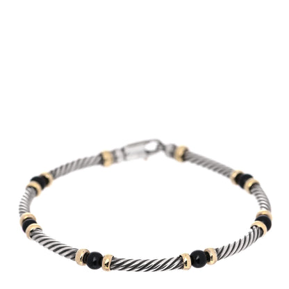 David Yurman Sterling Silver 14K Yellow Gold Black Onyx 5mm Metro Link Bracelet 1 of 4