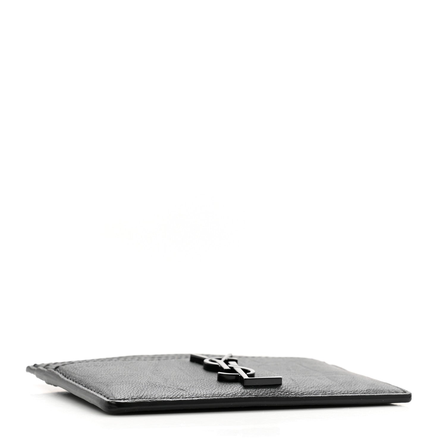 Saint Laurent Calfskin Crocodile Embossed Monogram Credit Card Case Black 4 of 8