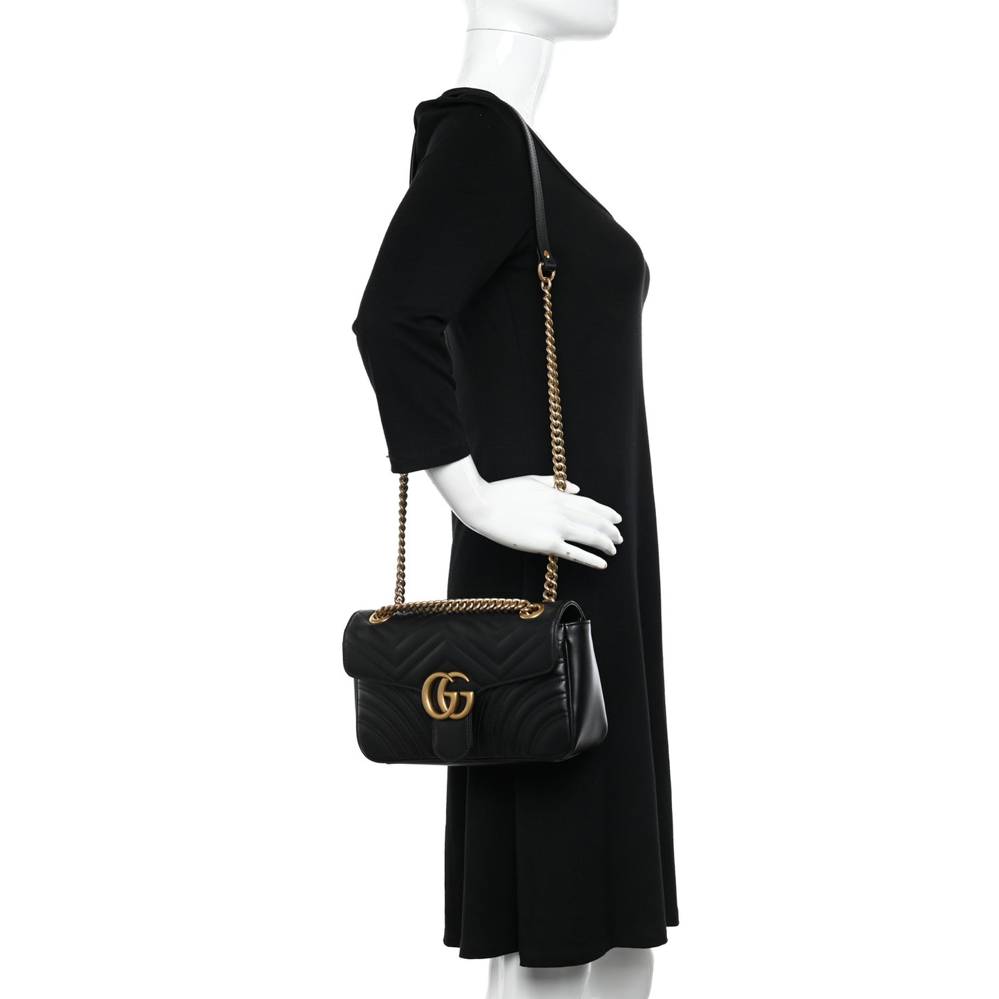 Calfskin Matelasse Small GG Marmont Shoulder Bag Black