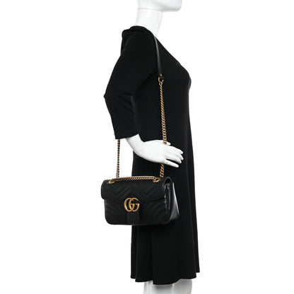 Gucci Calfskin Matelasse Small GG Marmont Shoulder Bag Black 2 of 8
