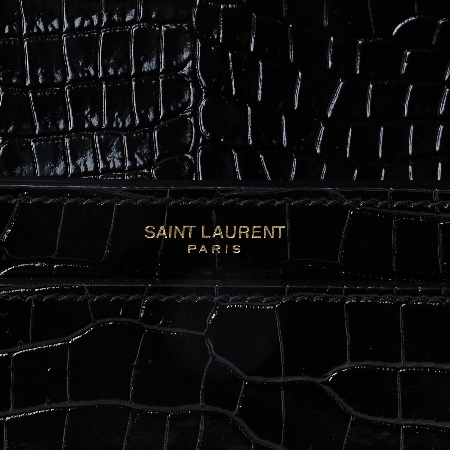 Saint Laurent Patent Calfskin Crocodile Embossed Monogram Cassandra Chain Wallet Black 7 of 12