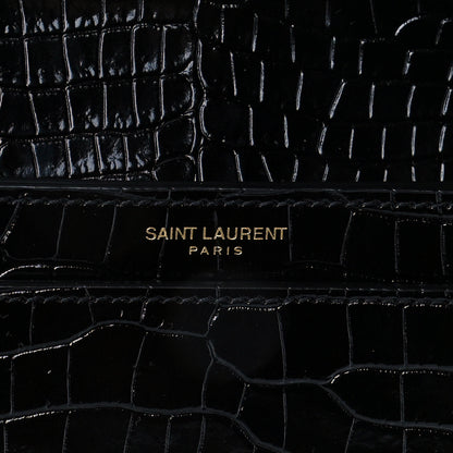 Saint Laurent Patent Calfskin Crocodile Embossed Monogram Cassandra Chain Wallet Black 7 of 12