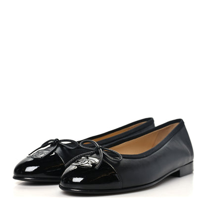 Chanel Lambskin Patent Cap Toe Ballerina Flats 37.5 Black 4 of 8