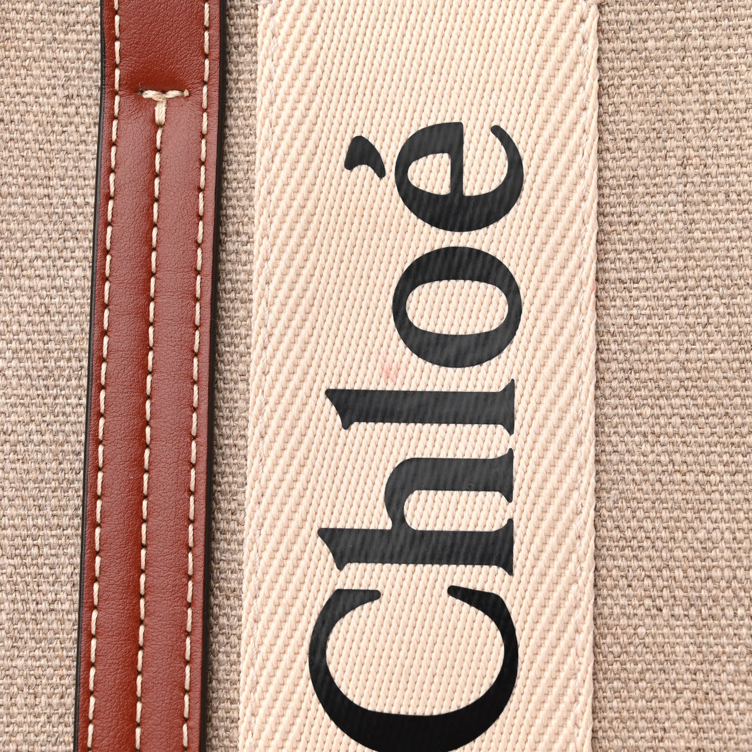 Chloe Linen Calfskin Medium Woody Ribbon Tote White Brown 13 of 17