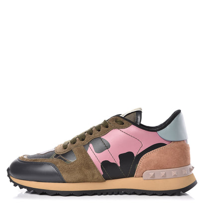 Valentino Garavani Nappa Suede Camouflage Womens Rockrunner Sneakers 37 Multicolor 1 of 9