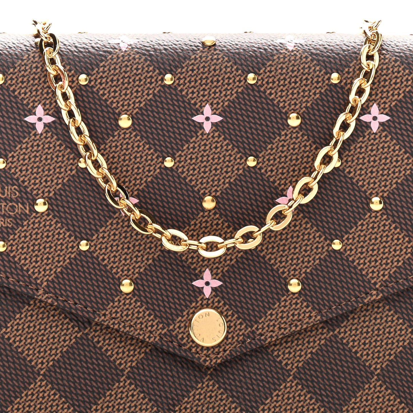 Damier Ebene Studded Pochette Felicie Chain Wallet