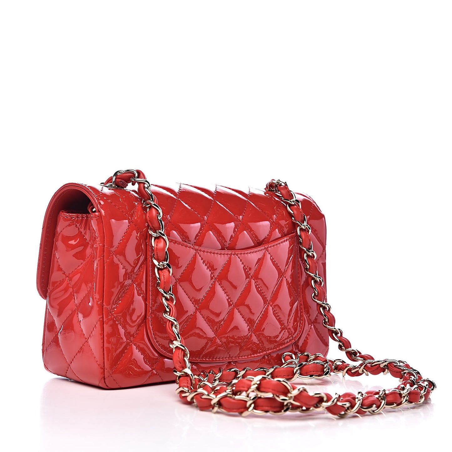 Patent Calfskin Quilted Mini Rectangular Flap Red