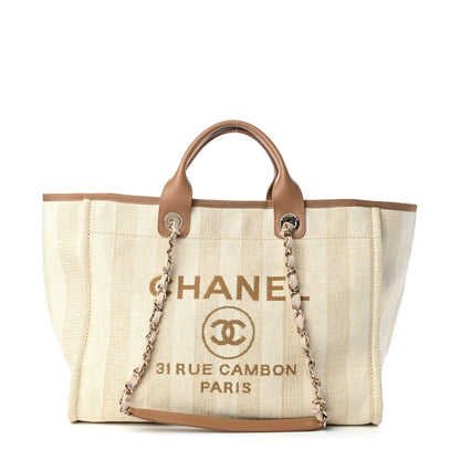 Chanel Mixed Fibers Striped Medium Deauville Tote Beige 1 of 10