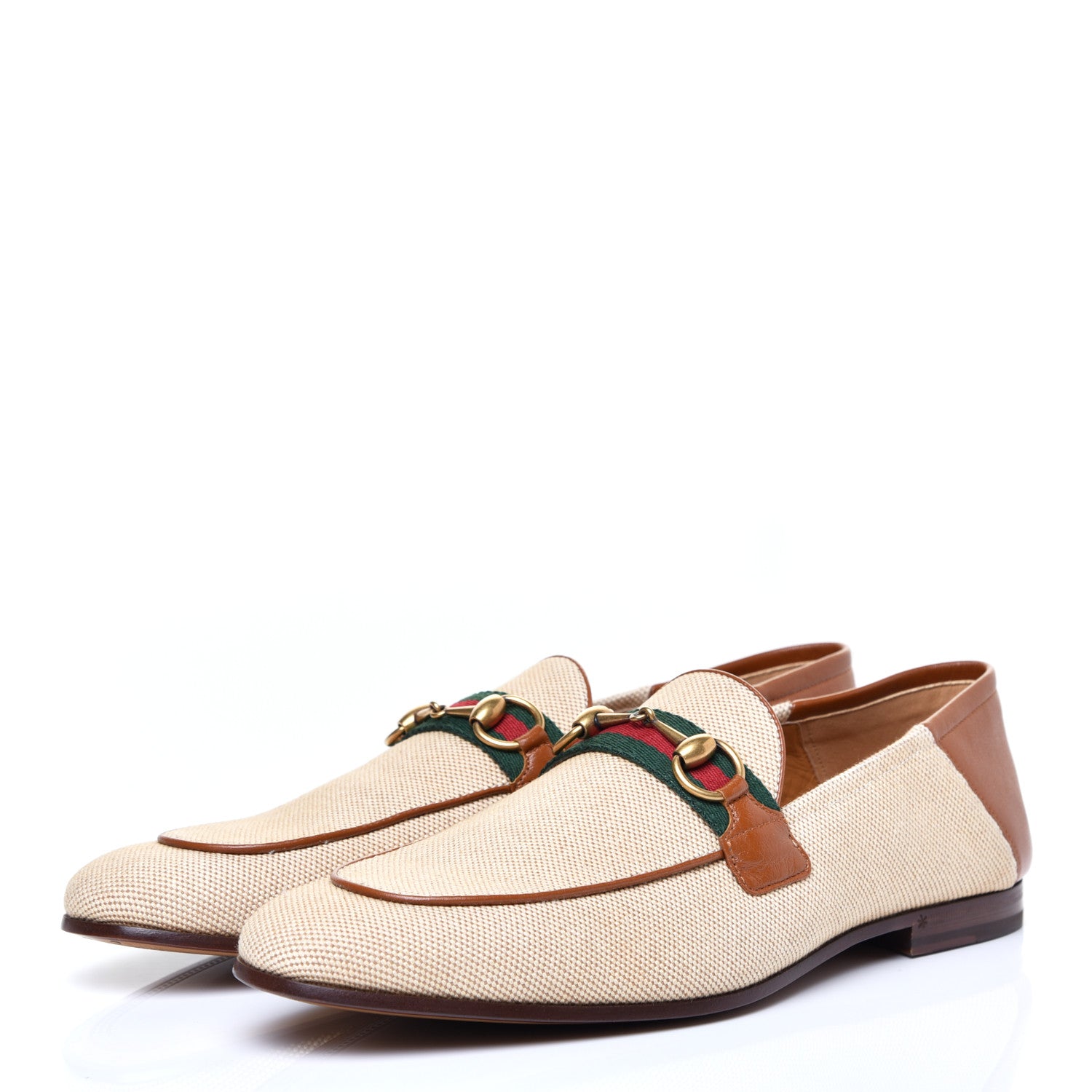 Gucci Canvas Web Mens Brixton Horsebit Loafers 10 Sand Light Cuir 3 of 9