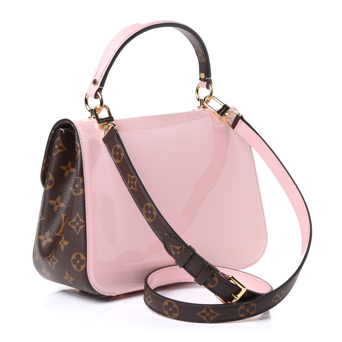 Patent Calfskin Monogram Cherrywood PM Rose Ballerine
