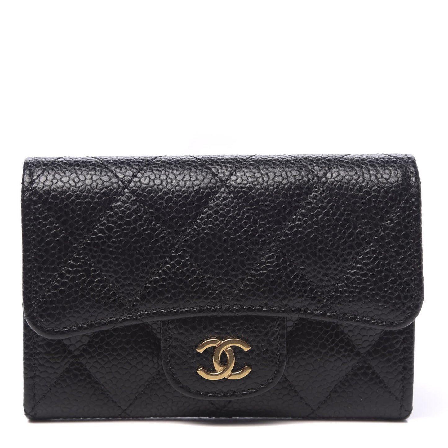 Caviar Quilted Flap Card Holder Black