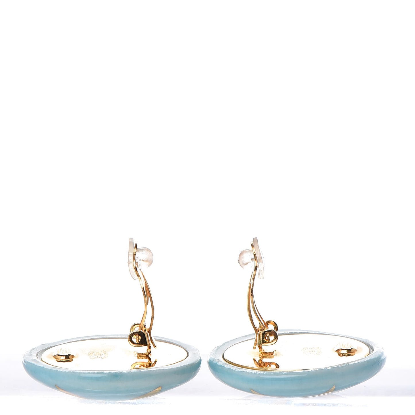 Ceramic CC Button Clip On Earrings Blue