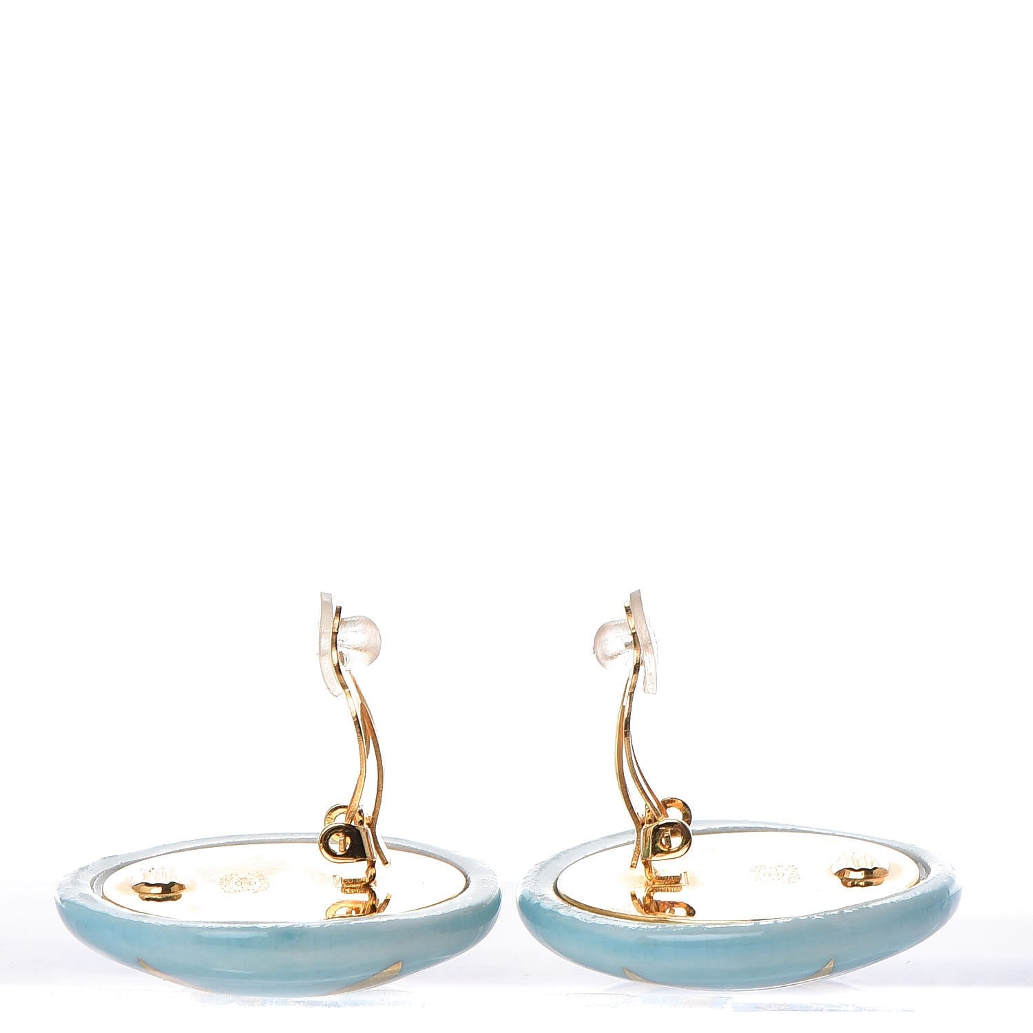 Chanel Ceramic CC Button Clip On Earrings Blue 3 of 4