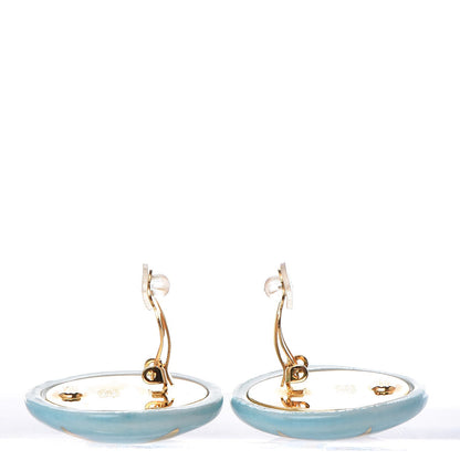 Chanel Ceramic CC Button Clip On Earrings Blue 3 of 4