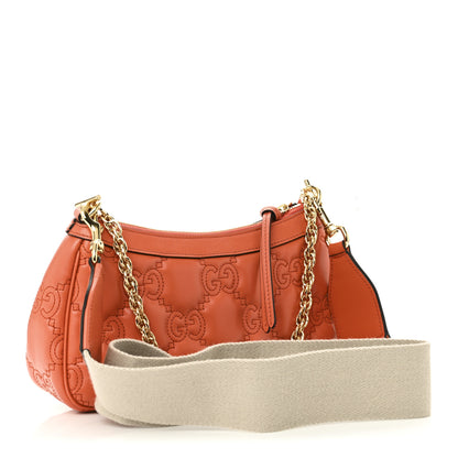 Gucci Calfskin GG Matelasse Chain Handbag Deep Orange Natural 3 of 12