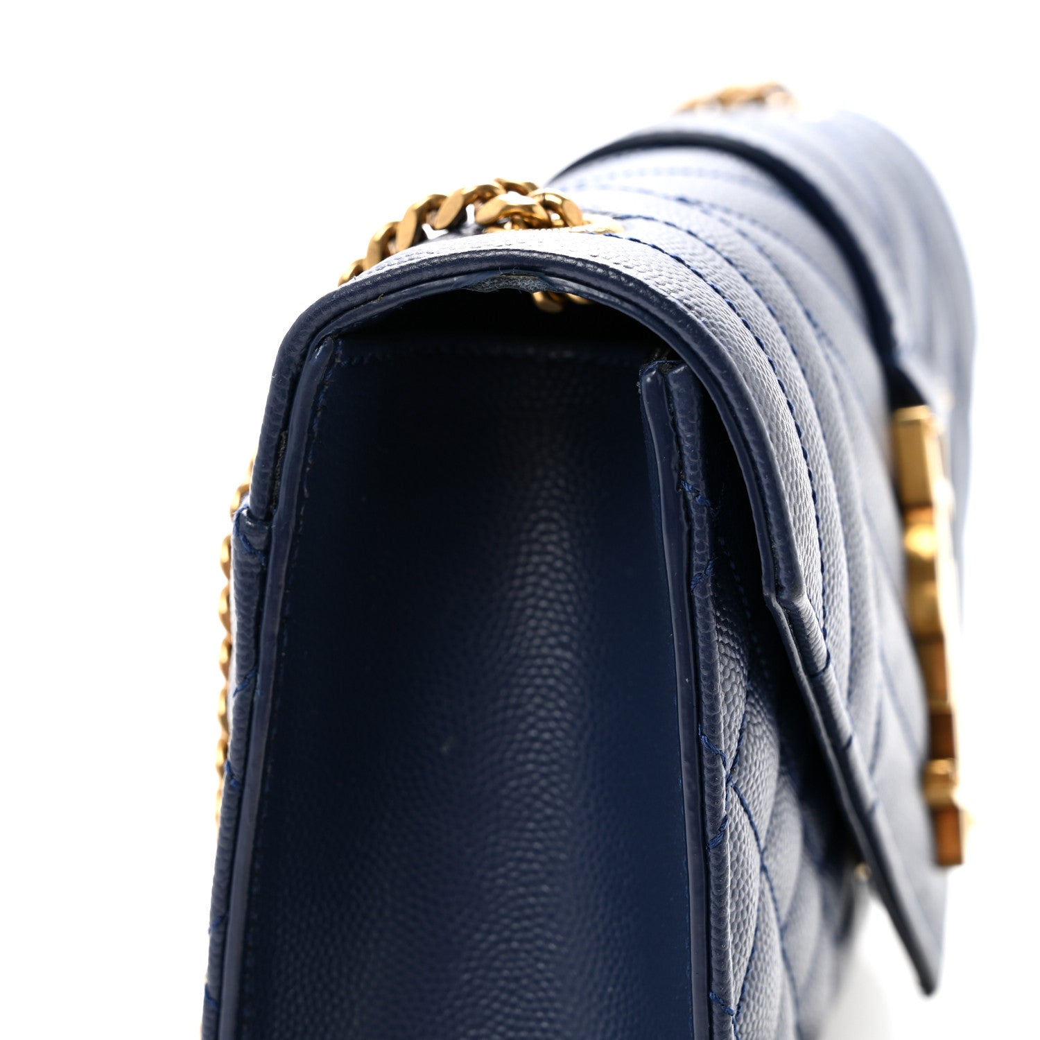 Saint Laurent Grain De Poudre Textured Mixed Matelasse Triquilt Small Monogram Satchel Blue Charron 14 of 14