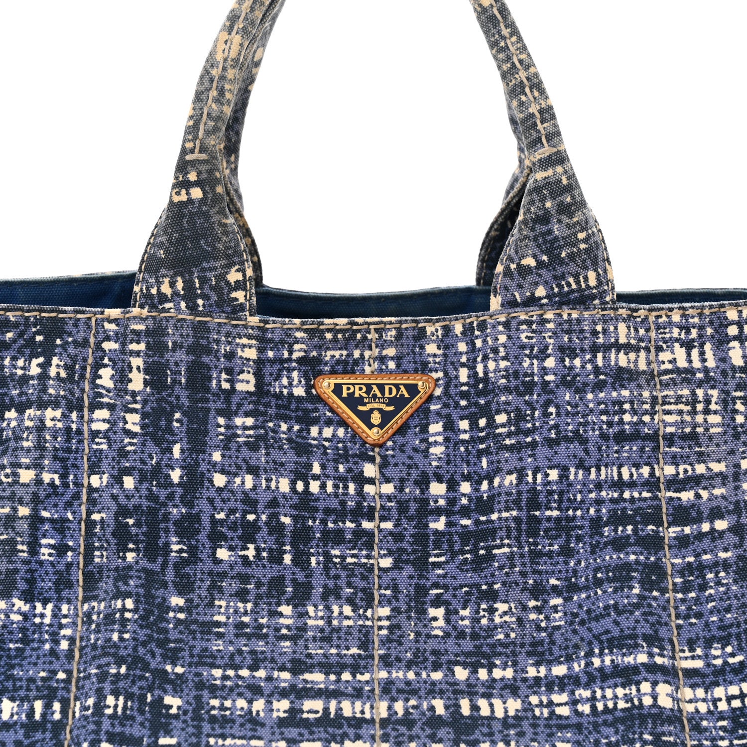 Prada Canapa Tote Blue White 7 of 17
