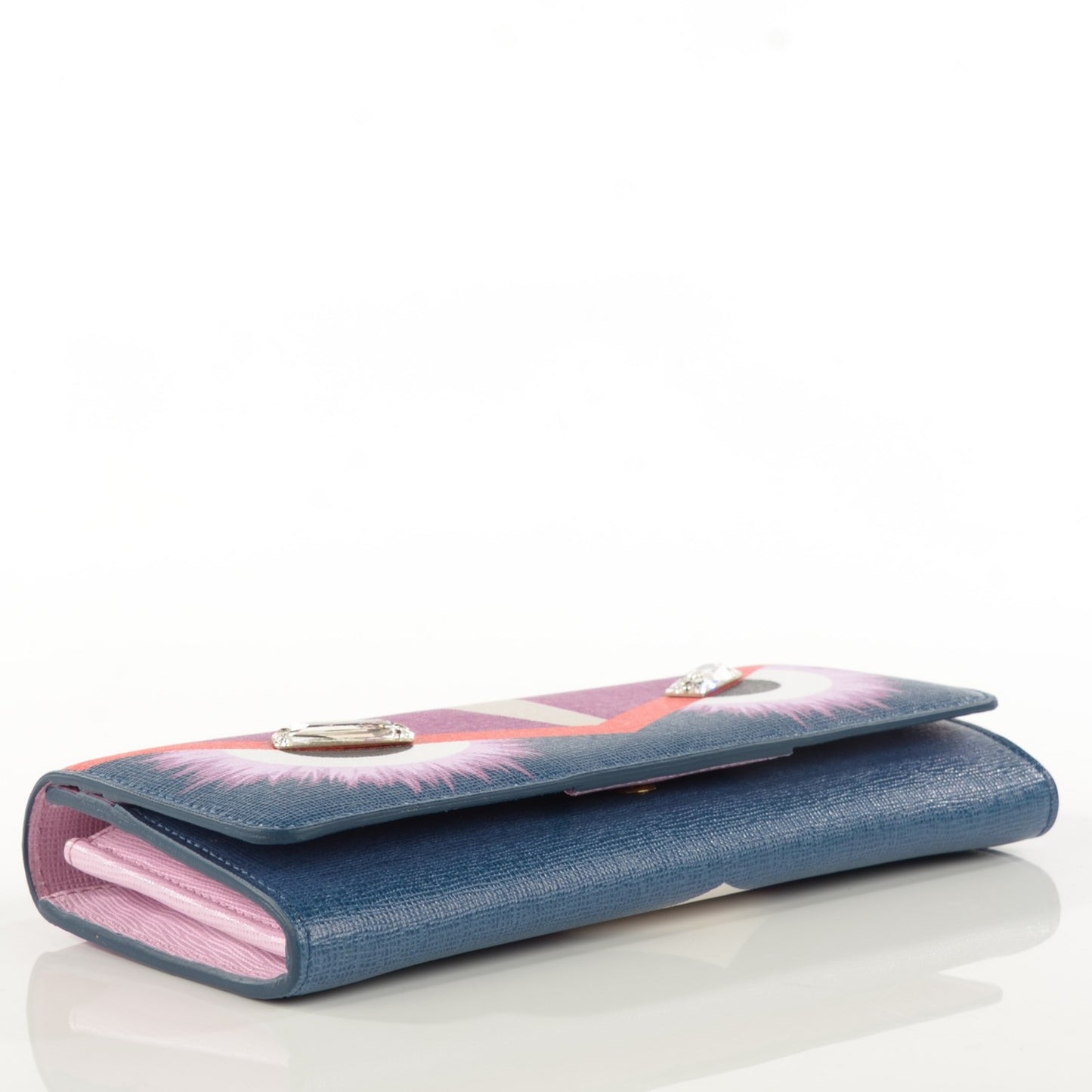 Vitello Elite Crystal Eye Monster Continental Wallet Cobalt Lavender Pink