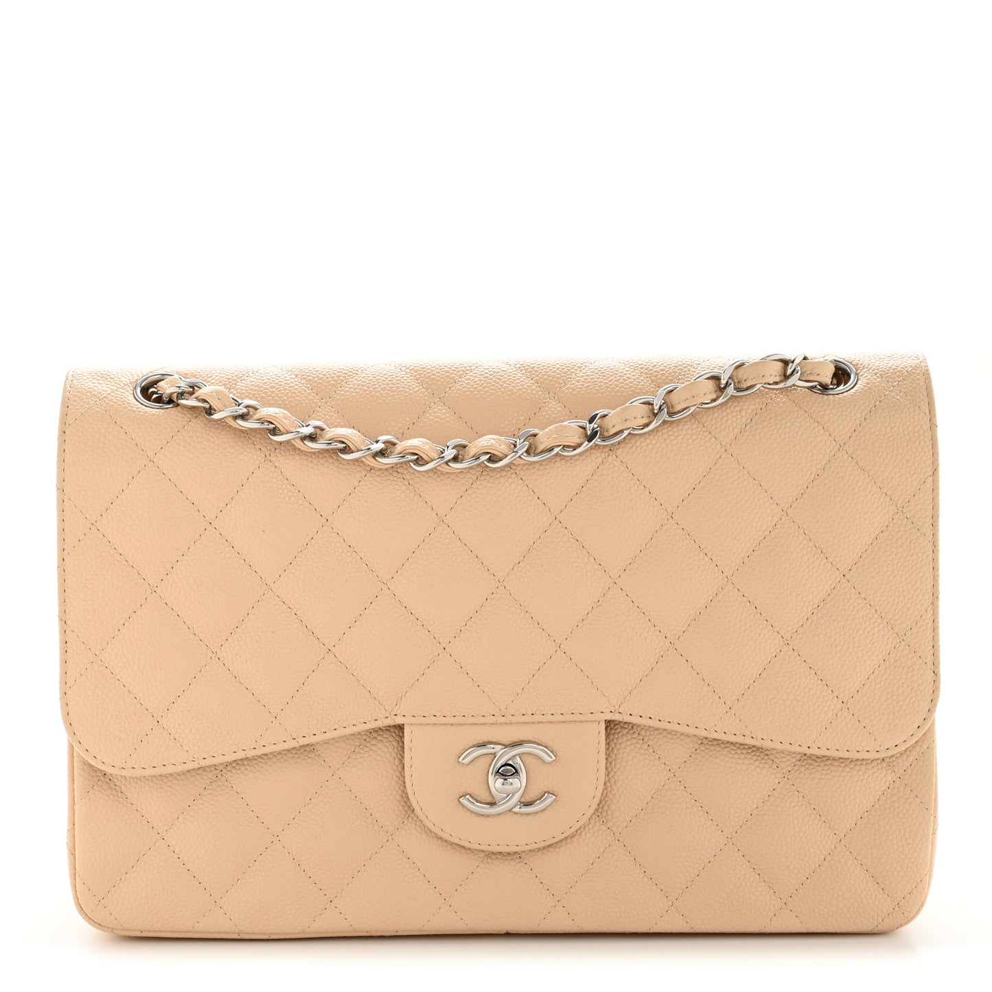 Caviar Quilted Jumbo Double Flap Beige Clair