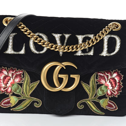Gucci Velvet Matelasse Loved Embroidered Medium GG Marmont Shoulder Bag Black 6 of 8